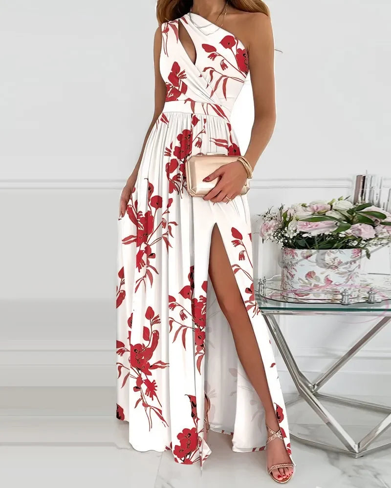 2024 New Ladies Dress Oblique Shoulder One Shoulder Hollow Air Gradient Color High Slit Dress Long Skirt Sexy Backless Dress