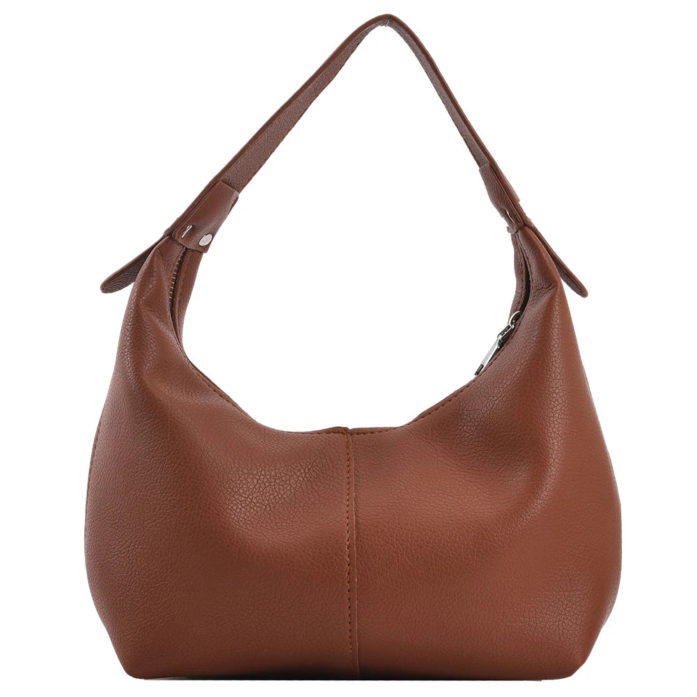 Women Vintage Underarm Bag PU Leather Simple Shoulder Purse Solid Color Casual Armpit Handbag Female Commute Bag
