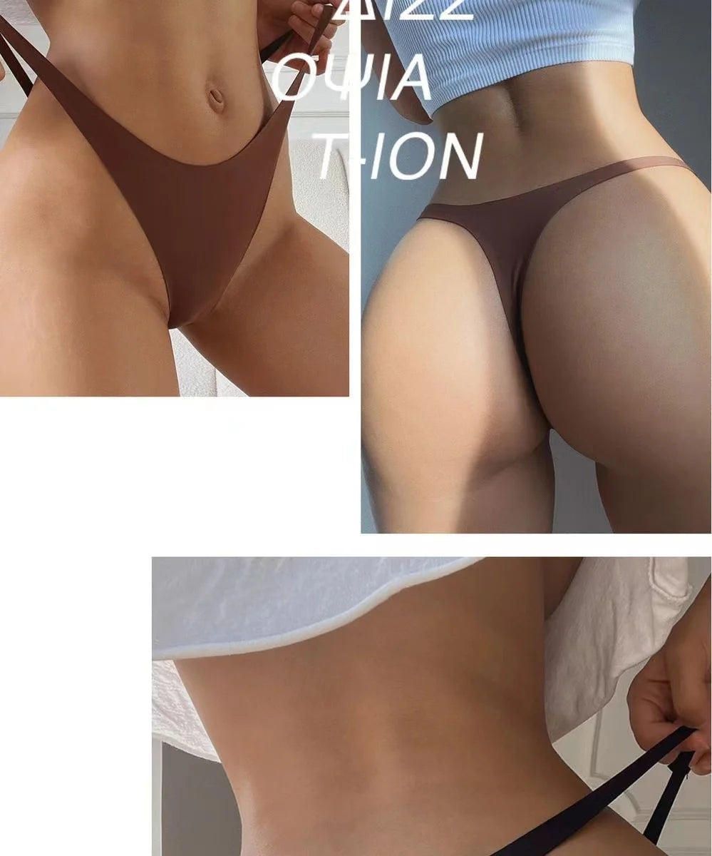 Ice Silk Seamless Panties For Women Soft Thin Band Thongs Woman Satin Underwear Female Bikini Panties String Tangas Mujer
