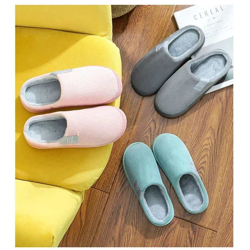 New Winter Household Warm Furry Women Men Shoes Indoor Slippers Bedroom Cotton Slippers  Plush Home Slippers Ladies Flip Flops