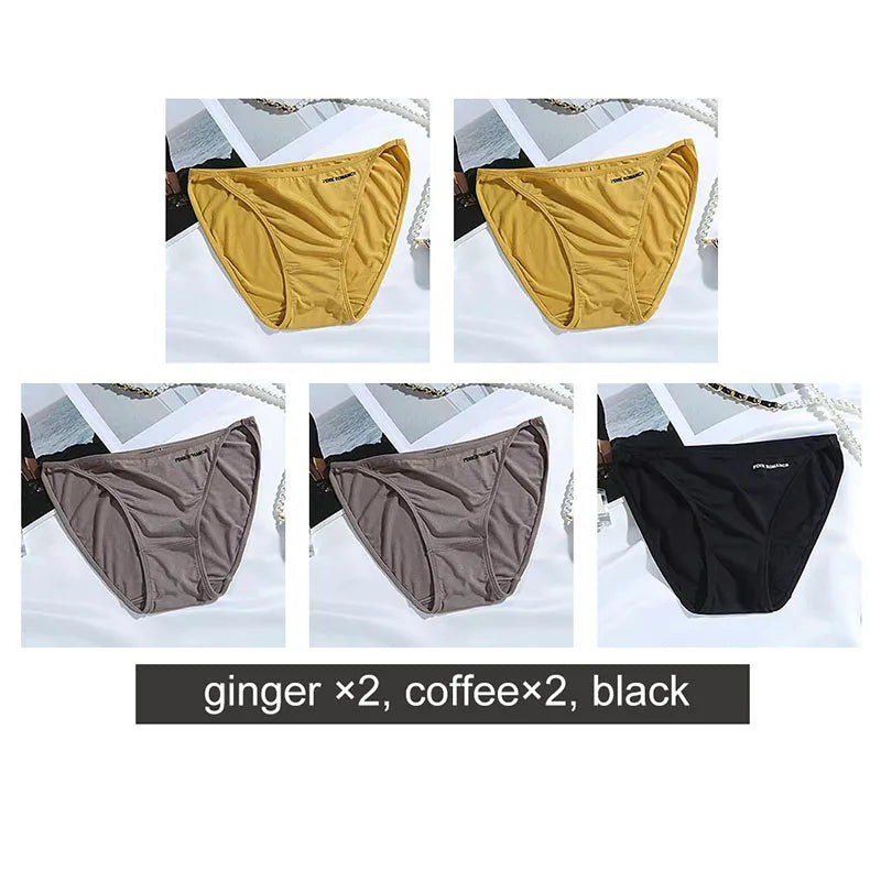 Soft Modal Women's Underwear Sexy Low Waist Panties Solid Color Briefs Summer High Elastic Female Bikini Ladies Lingerie 5pcs