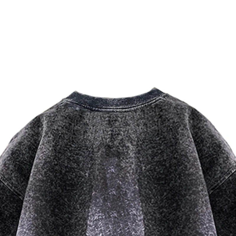 Bamboo Leaf Pattern Short Sleeve Heavy Fabric Acid Washed Men's T-shirt Men Woman Streetwear Oversized Loose Tops Summer Tees