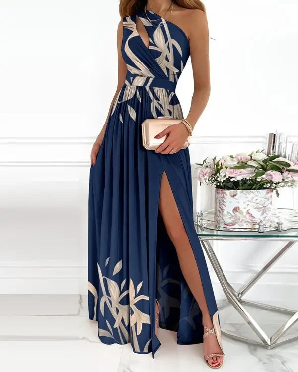 2024 New Ladies Dress Oblique Shoulder One Shoulder Hollow Air Gradient Color High Slit Dress Long Skirt Sexy Backless Dress
