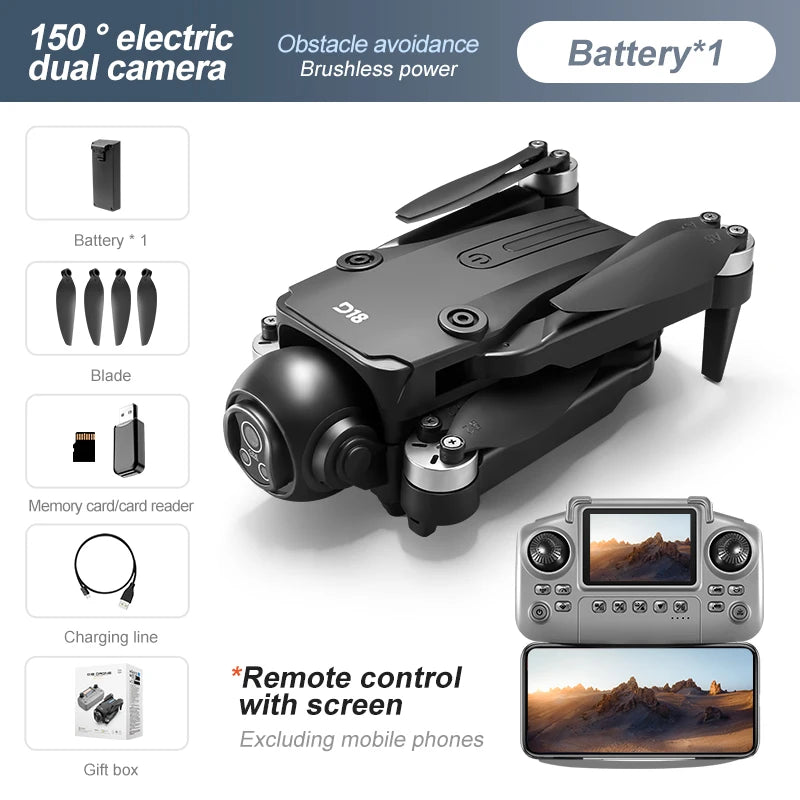 2025 New D18 Drone with 8K HD 150° Electric dual camera Angle Obstacle Avoidance Foldable Quadcopter for Aerial Photography Toy