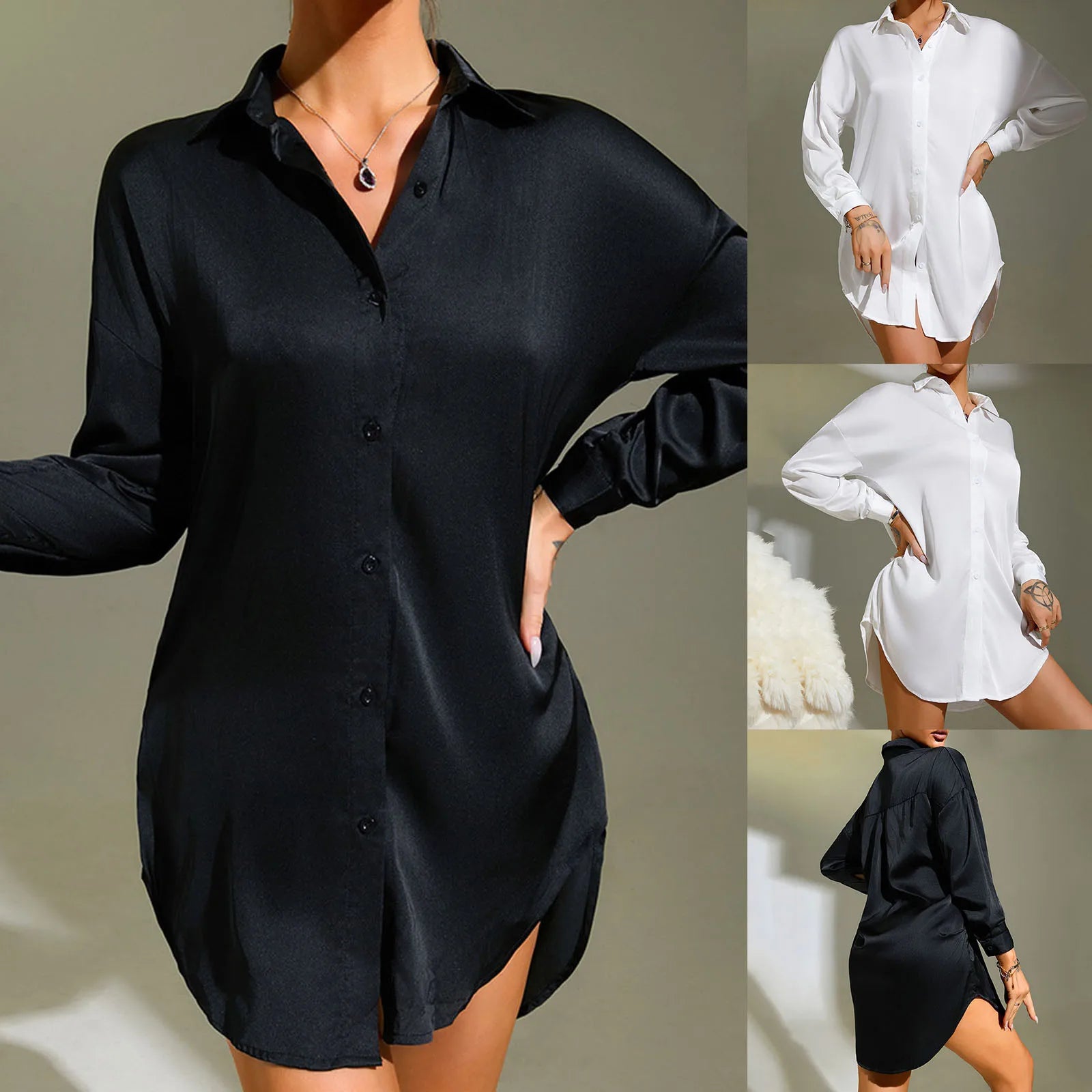 2024 Spring Women's Shirts Ice Silk Home Clothes White Shirts Loose Long Sleeve Shirts Women Clothes Casual Ladies Blouses