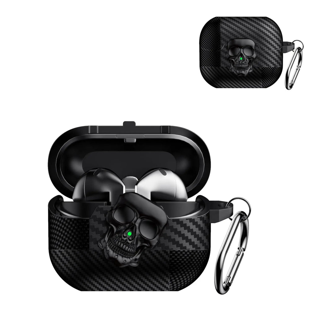 New For Samsung Galaxy Buds 3 Pro with Keychain & Cleaner Kit Funny Skull Carbon Fiber Protective Case For Samsung Galaxy Buds 3