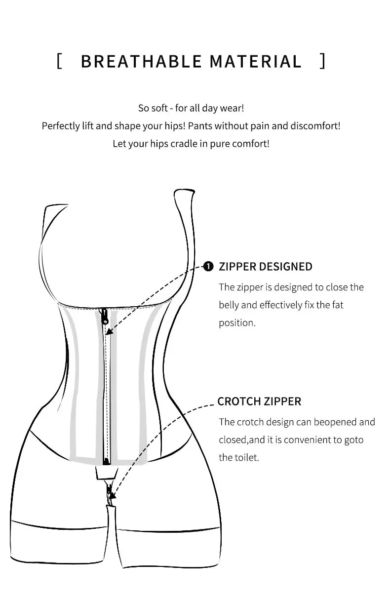 Body Shaper Shapewear Women Bodysuit Colombian Fajas 9-bone High Compression Girdle Double Tummy Control,Open Crotch with Zipper