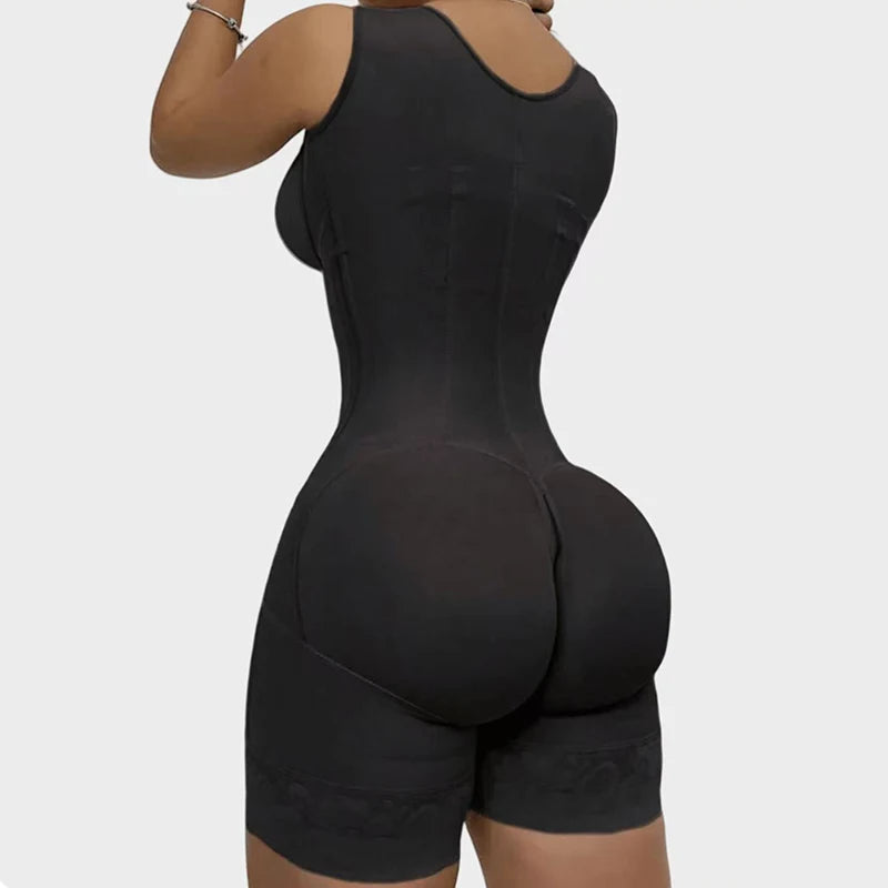 Body Shaper Shapewear Women Bodysuit Colombian Fajas 9-bone High Compression Girdle Double Tummy Control,Open Crotch with Zipper