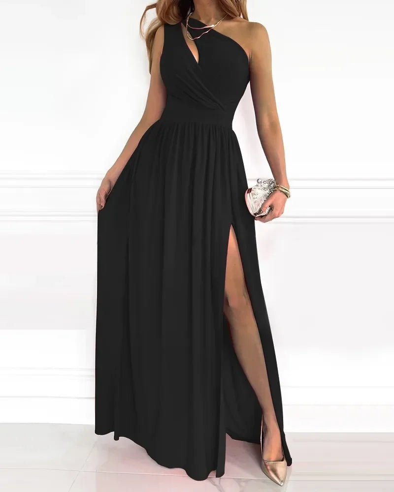 2024 New Ladies Dress Oblique Shoulder One Shoulder Hollow Air Gradient Color High Slit Dress Long Skirt Sexy Backless Dress