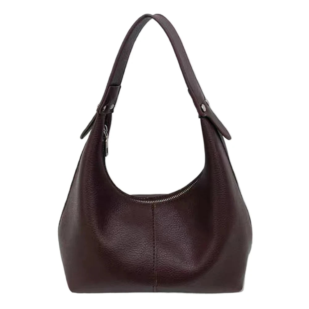 Women Vintage Underarm Bag PU Leather Simple Shoulder Purse Solid Color Casual Armpit Handbag Female Commute Bag