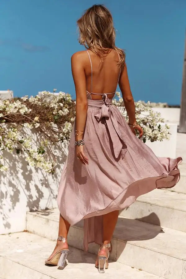 New Women Summer Boho Maxi Long Dress Evening Party Beach Dresses Sundress Backless Halter Dress Summer