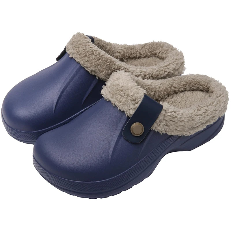 New Men Waterproof Slippers Women Men Fur Clogs Slippers Winter Men Garden Shoes Outdoor Antiskid Mules Indoor Soft House Shoes