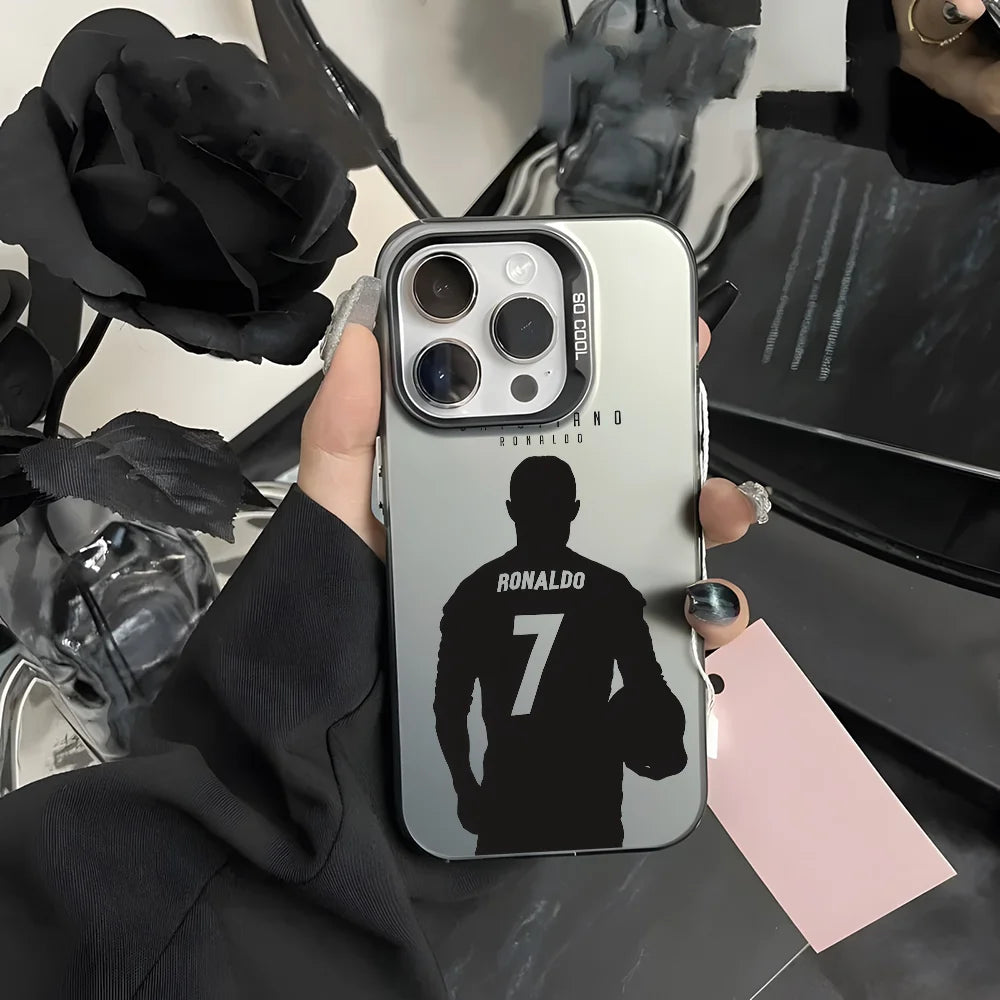 Football Superstar R-Ronaldo Phone Case For iPhone 16 15 14 13 12 11 Pro Max Black Purple Matte Laser Metallic Aurora Funda