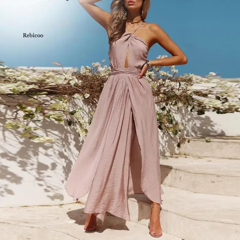 New Women Summer Boho Maxi Long Dress Evening Party Beach Dresses Sundress Backless Halter Dress Summer