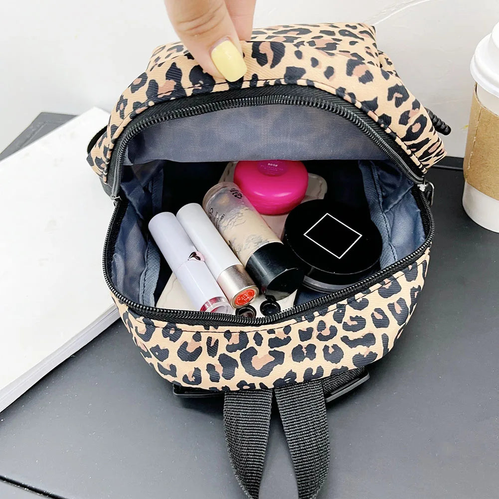 Women Zebra Leopard Cow Print Backpacks Nylon Shoulder Bag Students High School Small Book Bag Female Mini Rucksack mochila