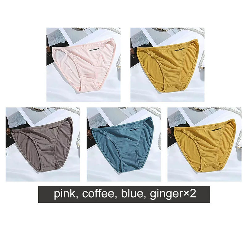 Soft Modal Women's Underwear Sexy Low Waist Panties Solid Color Briefs Summer High Elastic Female Bikini Ladies Lingerie 5pcs