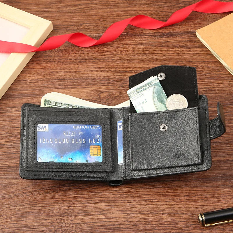 PU Leather Men's Short Wallet Multi Functional Zipper Buckle Men's Purse Business Short Multi Card Slot Money Bag