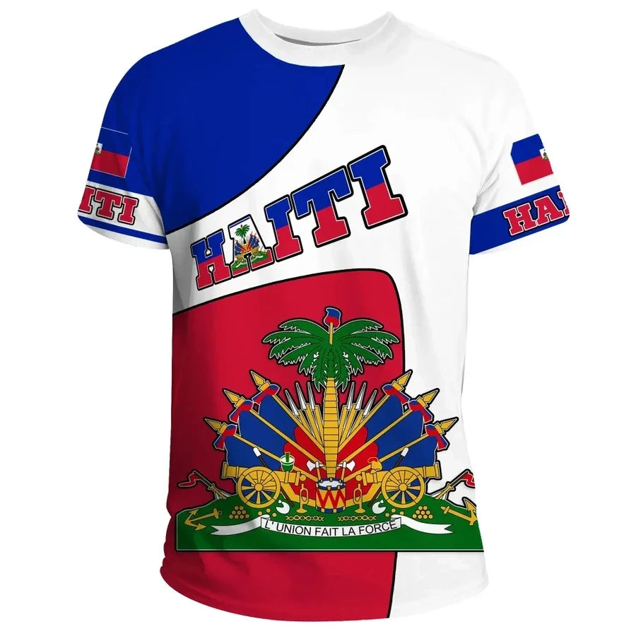 Caribbean Sea Haiti Island Map Flag 3D Printed T Shirt For Men Clothes National Emblem Graphic T Shirts Hawaiian Vacation  Tops