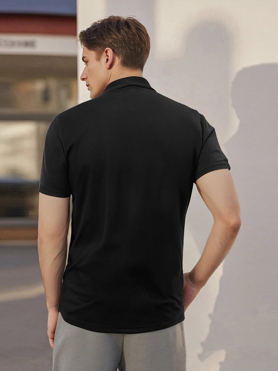Men s Casual Short Sleeve T-Shirt  Fit Solid Color High Neck Summer Basic Tee Simple Tops for Everyday Wear