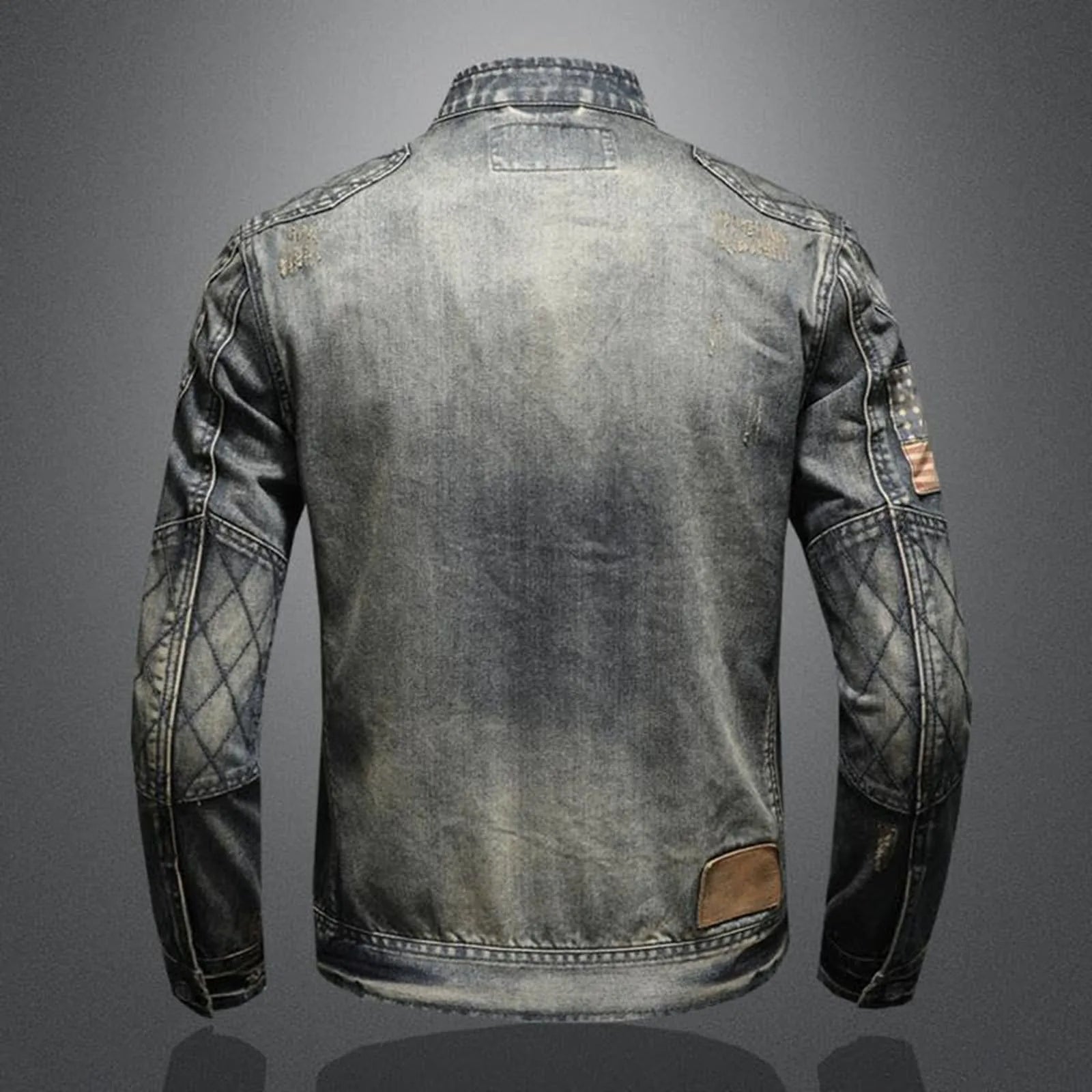 Vintage Denim Jacket With Zip Stand Up Cotton Slim Fit Denim Coat Jeans Long Sleeve Loose Pocket Zipper Top Winter Jacket Men