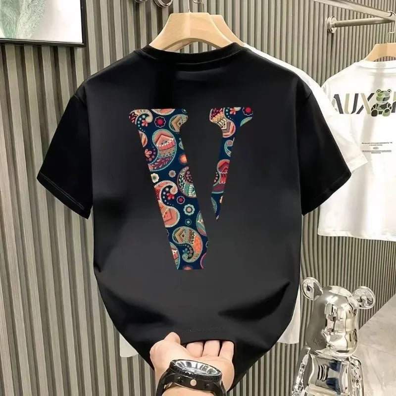 2025 New High Quality Heavyweight Cotton Short Sleeve T-Shirt Unisex Loose Breathable Summer Fashion Brand  Crew Neck Strip