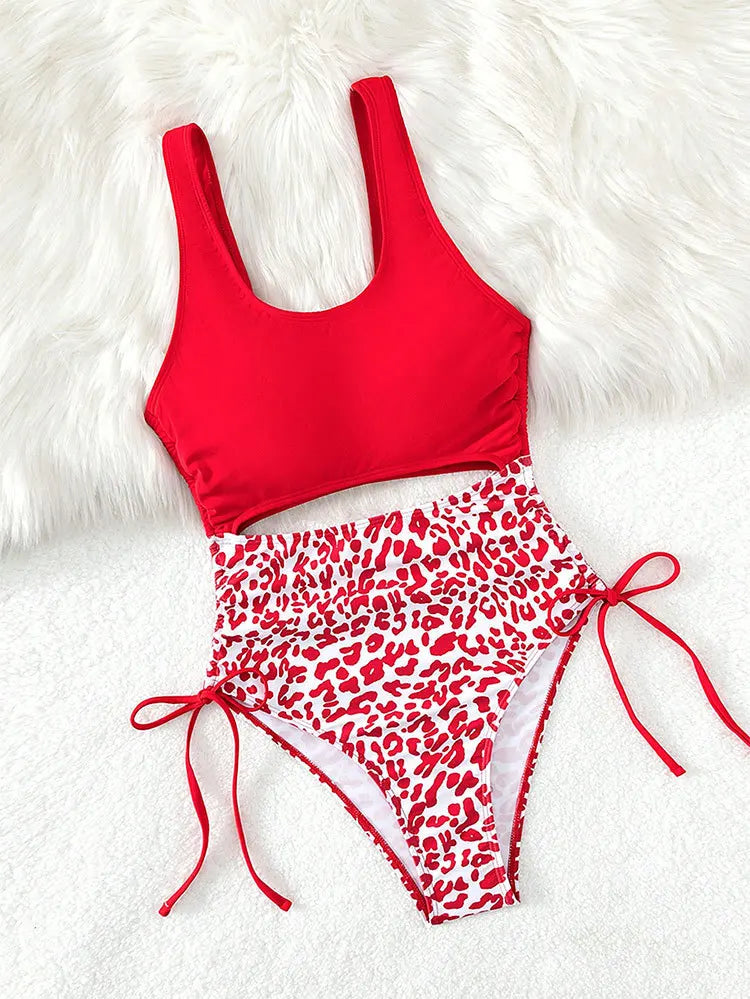 2024 Leopard Print Bikini High Waist One Piece Swimsuit for Women Sexy Hollow Out Swimwear Summer Beach Vacation Monokini New
