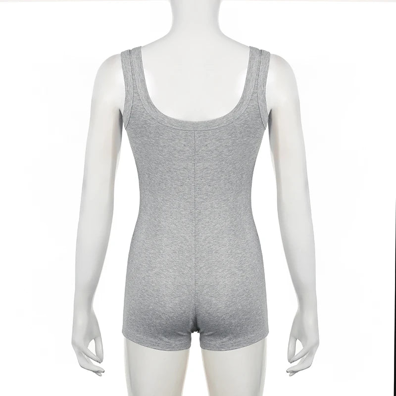 BIIKPIIK Solid Square Collar Women Rompers Casual Sleeveless Knit Playsuits Sporty Jogging Slim Fit Overalls Body-shaping Summer