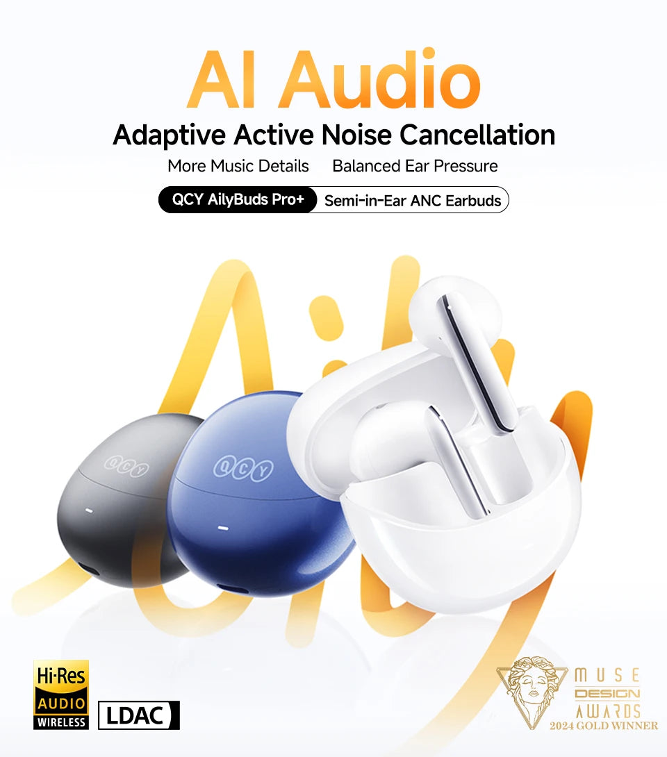 QCY HT10 AilyBuds Pro+ ANC Bluetooth Wireless Earphone Adaptive AI Audio Hi-res LDAC Earbuds ANC dual Connection Headphone