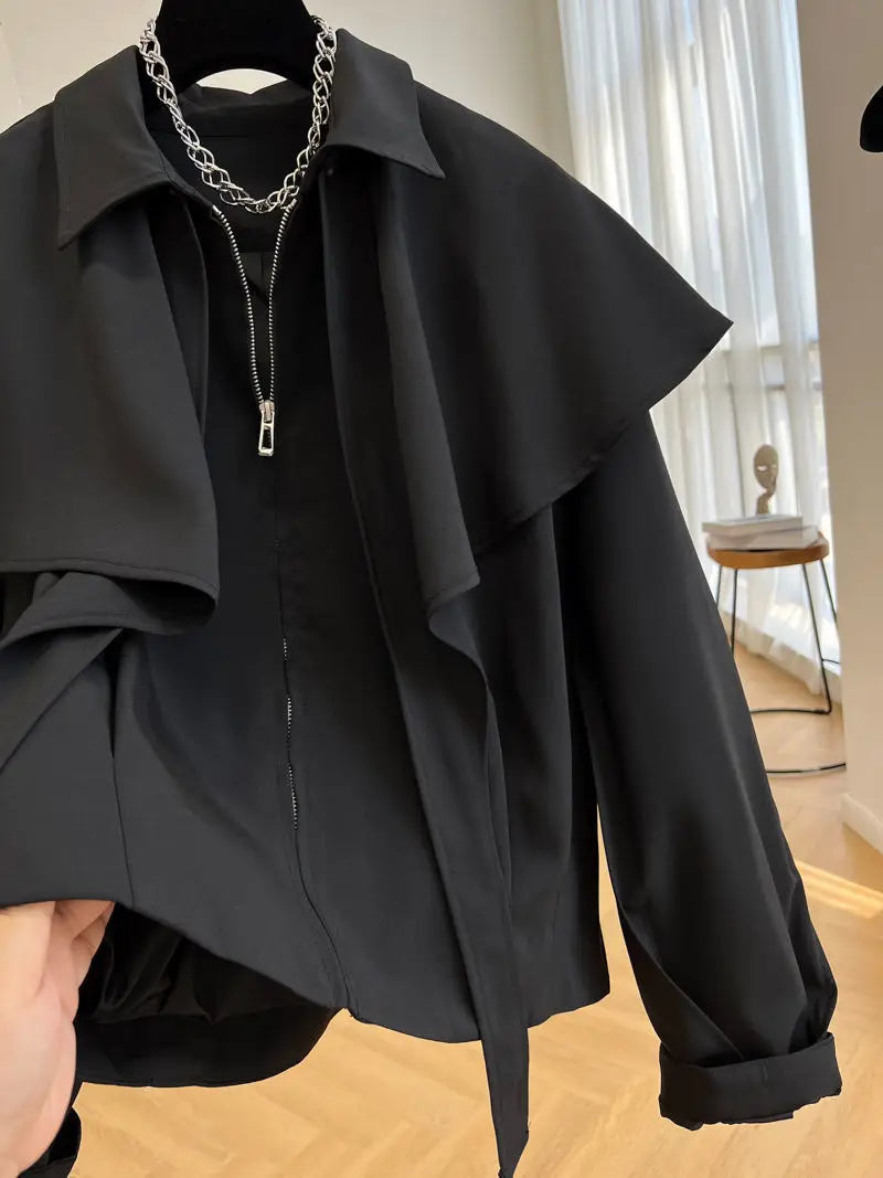 Korean Fashion Cloak Casual Capes Jacket Women's Dongdaemun 2025 Short Coats Woman Heavy Jackets Trend Winter Cardigan Tops New