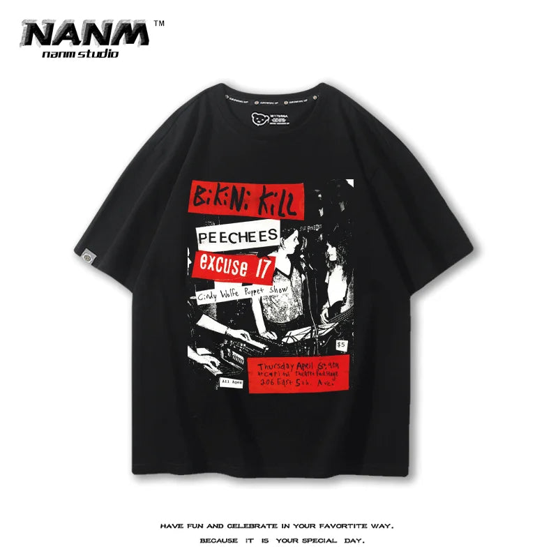 Bikini Kill  American style hip-hop rock sports music street fitness summer loose men's T-shirt top Women's T-shirt couple style