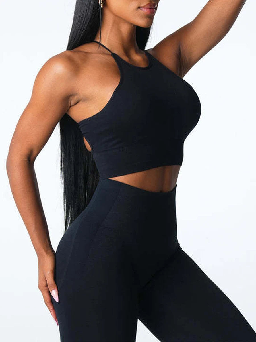 Women s Seamless Sports Bra Solid Color Sleeveless Yoga Workout Fitness Running Bralette Underwear Athletic Bras