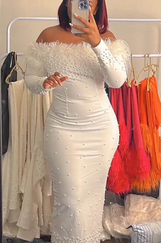2024 New Evening Sexly Fashion Women Long Dress Cocktail Party Elegant Slim Fit Feather Ankle-Length Dress Hip Wrapped Dresses