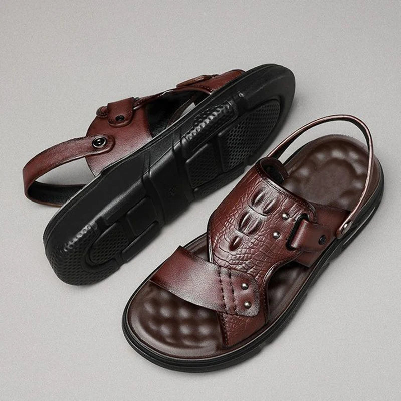 Big Size Men Leather Sandals Summer Classic Men Shoes Slippers Soft Sandals Men Roman Comfortable Outdoor Walking Footwear