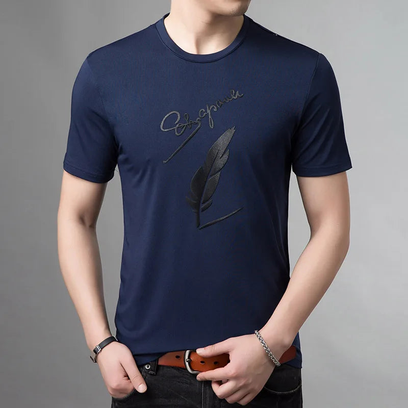 2025 New Fashion Brand T Shirts For Men Pattern O Neck Trends Streetwear Tops Summer Top Grade Short Sleeve T-Shirt Men Clothing