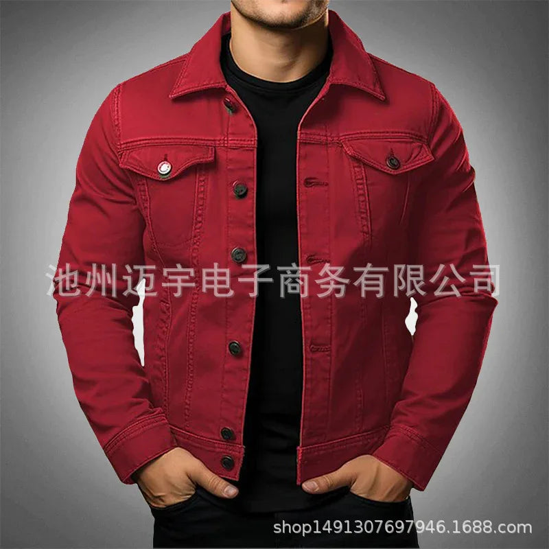 Men Denim Jacket Single Breasted Coats Washed Jackets Turn Down Collar Outerwear Long Sleeve Jackets Casual Spring Pockets