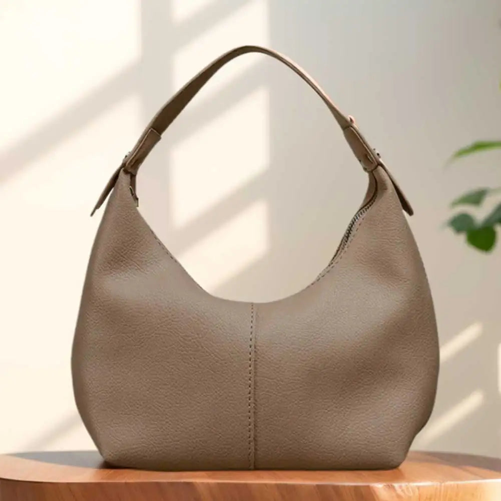 Women Vintage Underarm Bag PU Leather Simple Shoulder Purse Solid Color Casual Armpit Handbag Female Commute Bag
