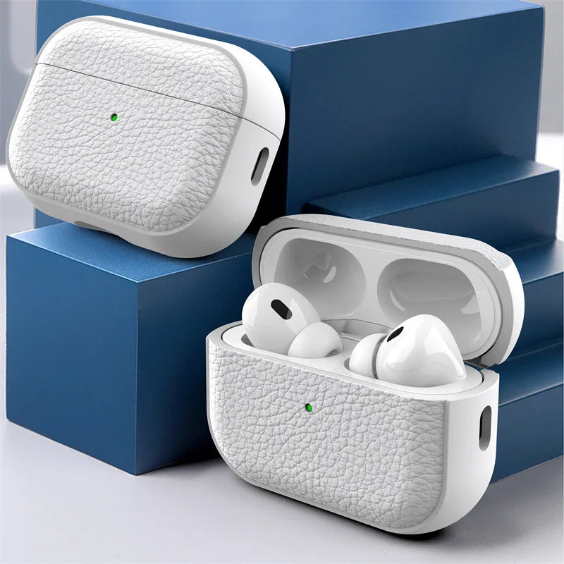 Luxury Pressure Personalized Name Letter DIY Customized Cover For Airpods 1 2 3 Pro 2 Lychee Pattern Earphone Case With Keychain