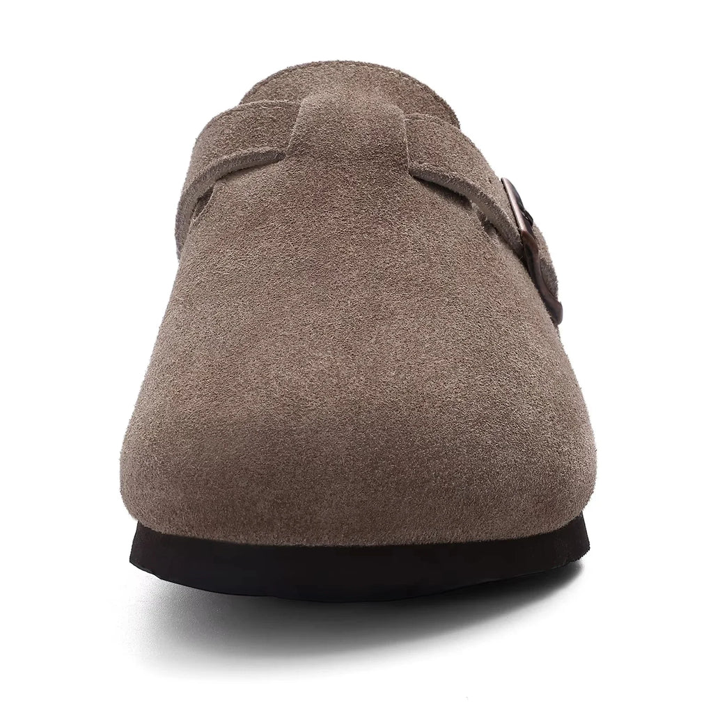 Comwarm Fashion Men's Suede Mules Slippers New Women Clogs Cork Insole Sandals With Arch Support Outdoor Beach Slides Home Shoes