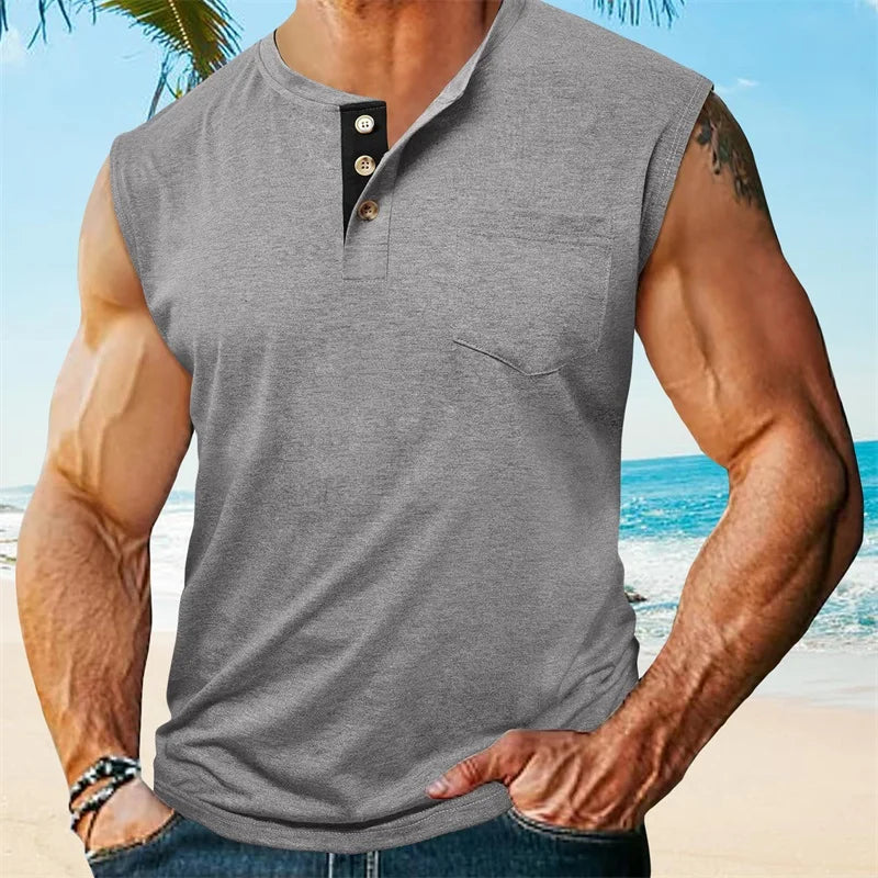 Men s Athletic Tank Top Sleeveless Basketball Shirt Quick-Dry Breathable Muscle Fitness Sports Vest with Button Detail