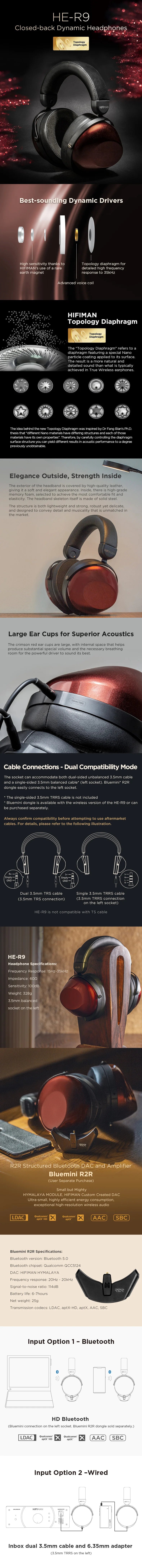 HIFIMAN HE-R9 Dynamic Closed-Back Over-Ear Headphones with Topology Diaphragm-Wired Version