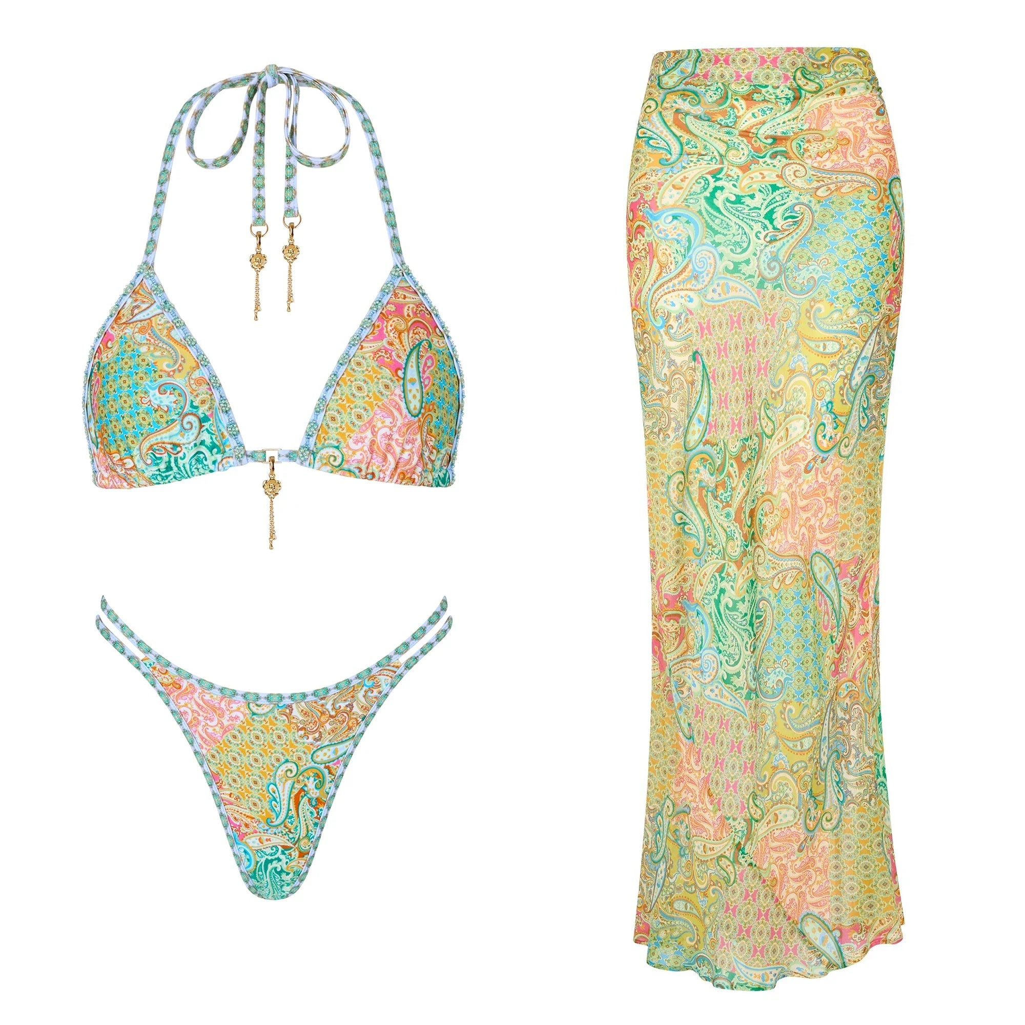 Bikini Swimsuit with Skirt Print Swimwear Women Brazilian Bikini 3 Pics Bathing Suit A Line Skirt Summer Female