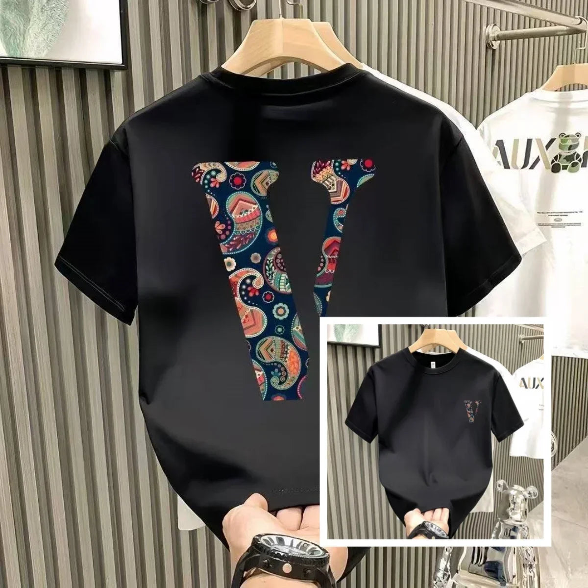 2025 New High Quality Heavyweight Cotton Short Sleeve T-Shirt Unisex Loose Breathable Summer Fashion Brand  Crew Neck Strip