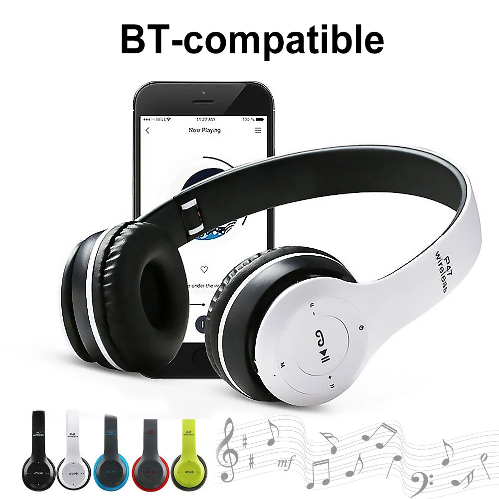P47 Wireless Over Ear Headset Noise Cancelling Bluetooth-Compatible 5.0 Game Headset Card Mp3 Player Built-in Mic for Smartphone