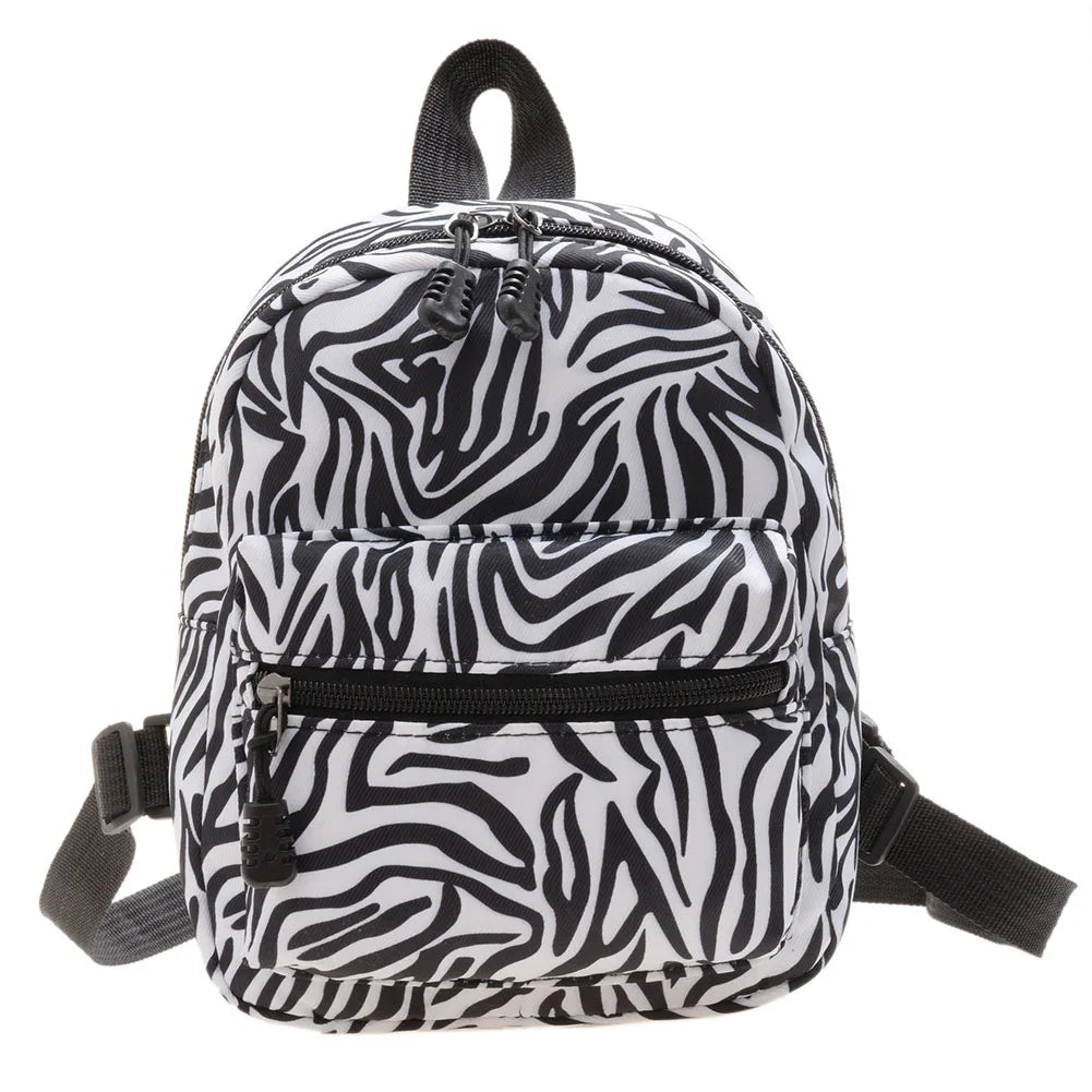 Women Zebra Leopard Cow Print Backpacks Nylon Shoulder Bag Students High School Small Book Bag Female Mini Rucksack mochila