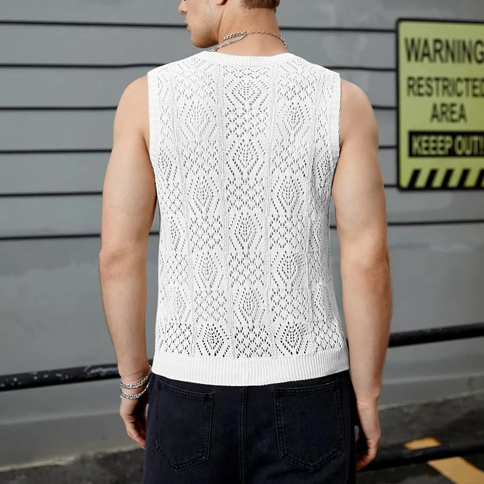 Beach Tops For Men Men'S Knitted Hollowed Out Vest Crew Neck Sleeveless Male Clothes With Designs Camiseta Sin Mangas Hombre