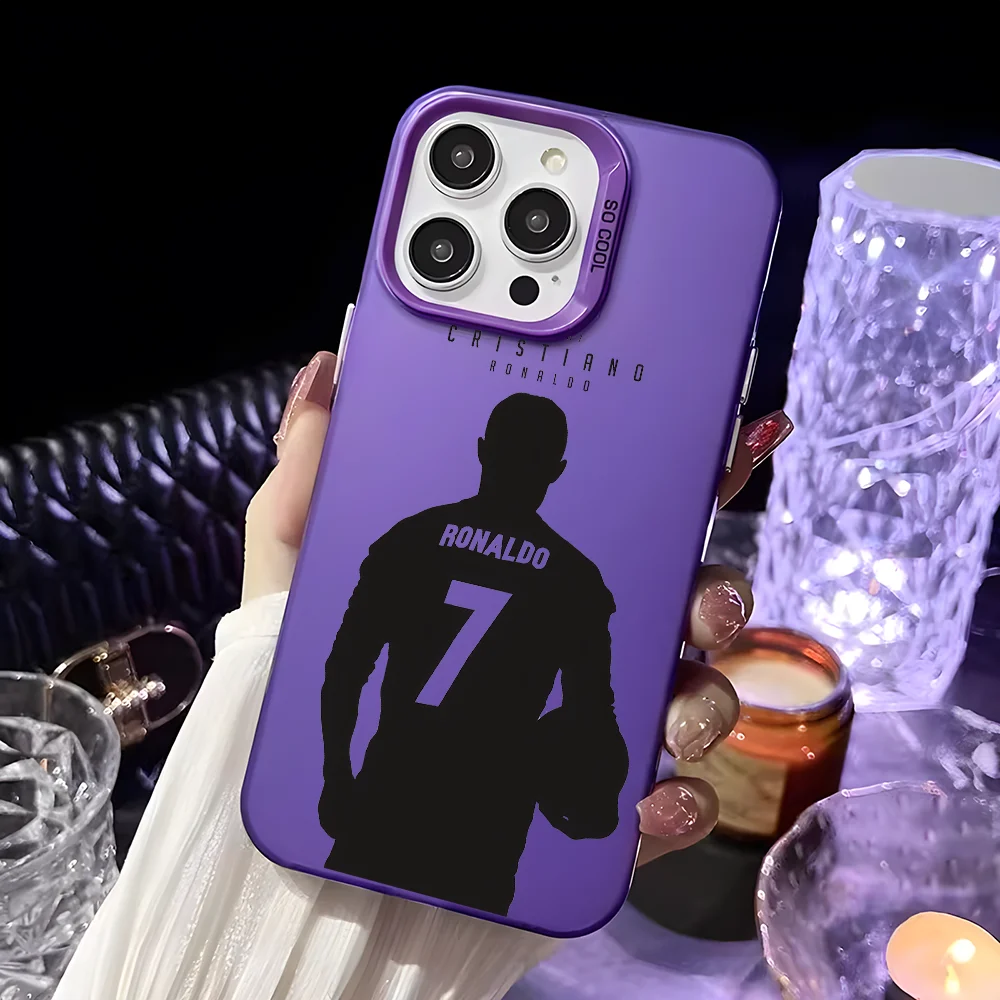 Football Superstar R-Ronaldo Phone Case For iPhone 16 15 14 13 12 11 Pro Max Black Purple Matte Laser Metallic Aurora Funda