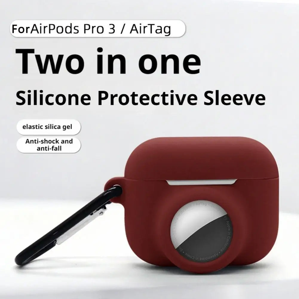 Features Keychain Silicone Case For AirPods Pro 3 For AirTag 2-in-1 Silicone Case Full-wrap Protection Anti-loss Silicone Case