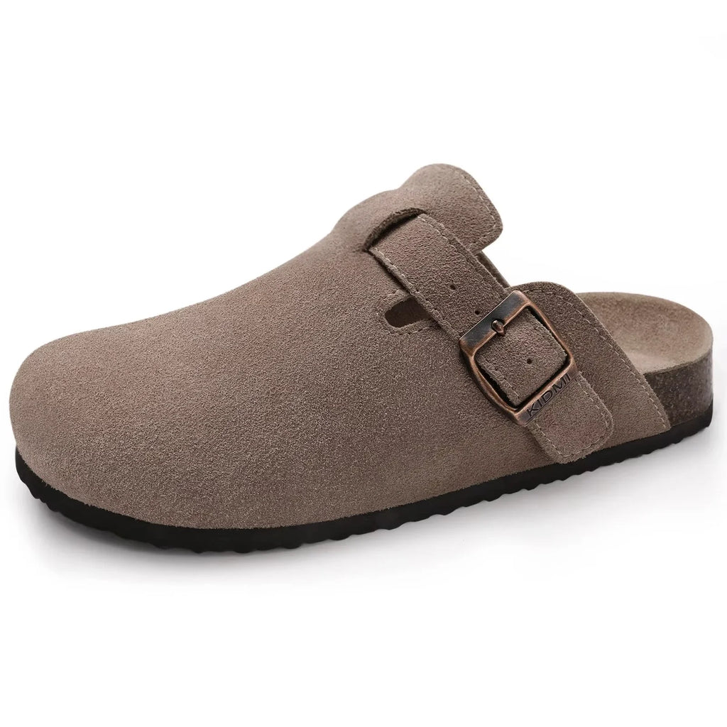 Comwarm Fashion Men's Suede Mules Slippers New Women Clogs Cork Insole Sandals With Arch Support Outdoor Beach Slides Home Shoes
