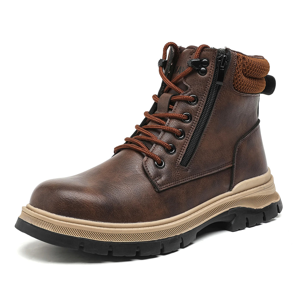 Leather Light Weight Safety Shoes Steel Toe Boots Low Top Comfortable Soft Work Sneakers Slip Resistant Work Sneakers for Men