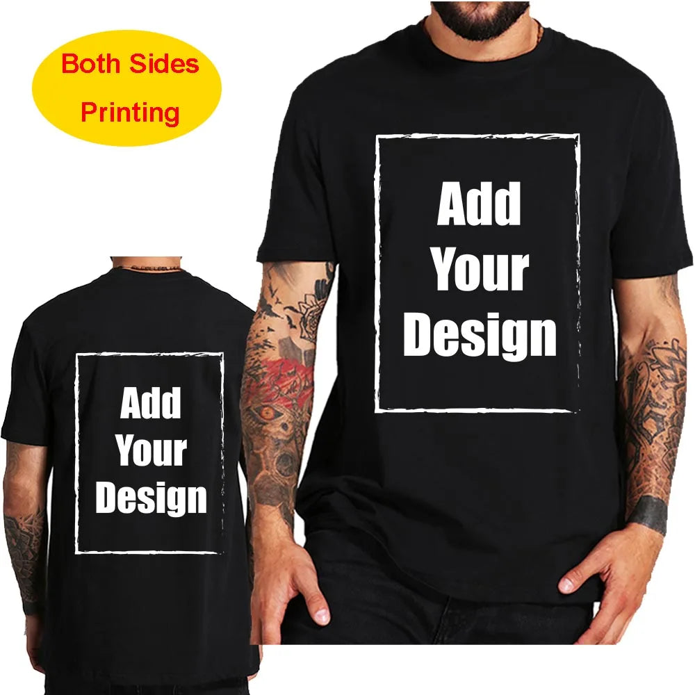 Custom T Shirt for Men Front Back Print Make Your Design Logo Text Gift Tshirt 100% Cotton Made in US